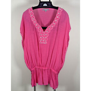 NY Collection Pink Embellished Blouse Top Swimsuit Cover Vacation Beach Pool XL